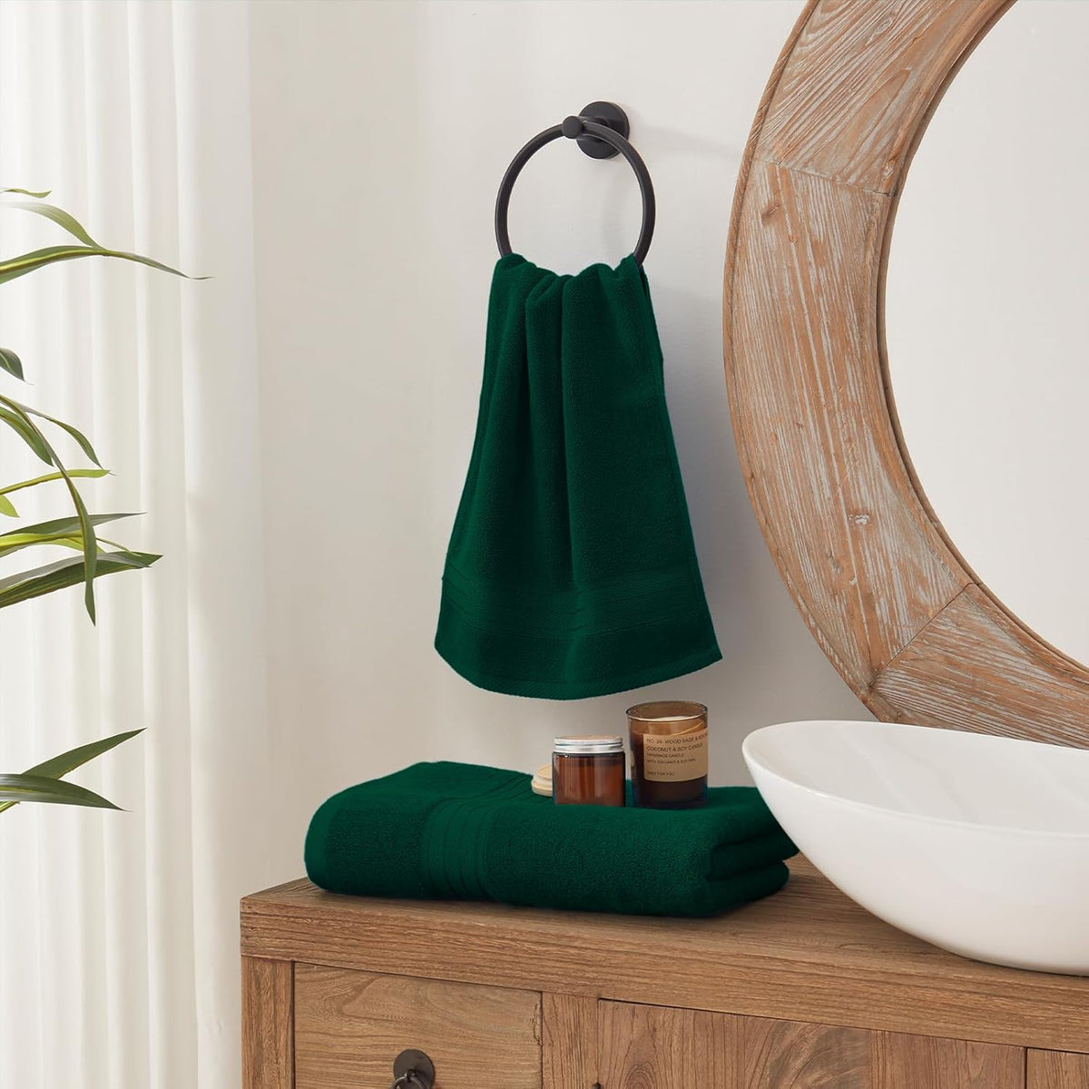 COZYART Luxury Bath Towel Set 6 Pcs, Dark Green 100% Turkish Cotton 650 GSM