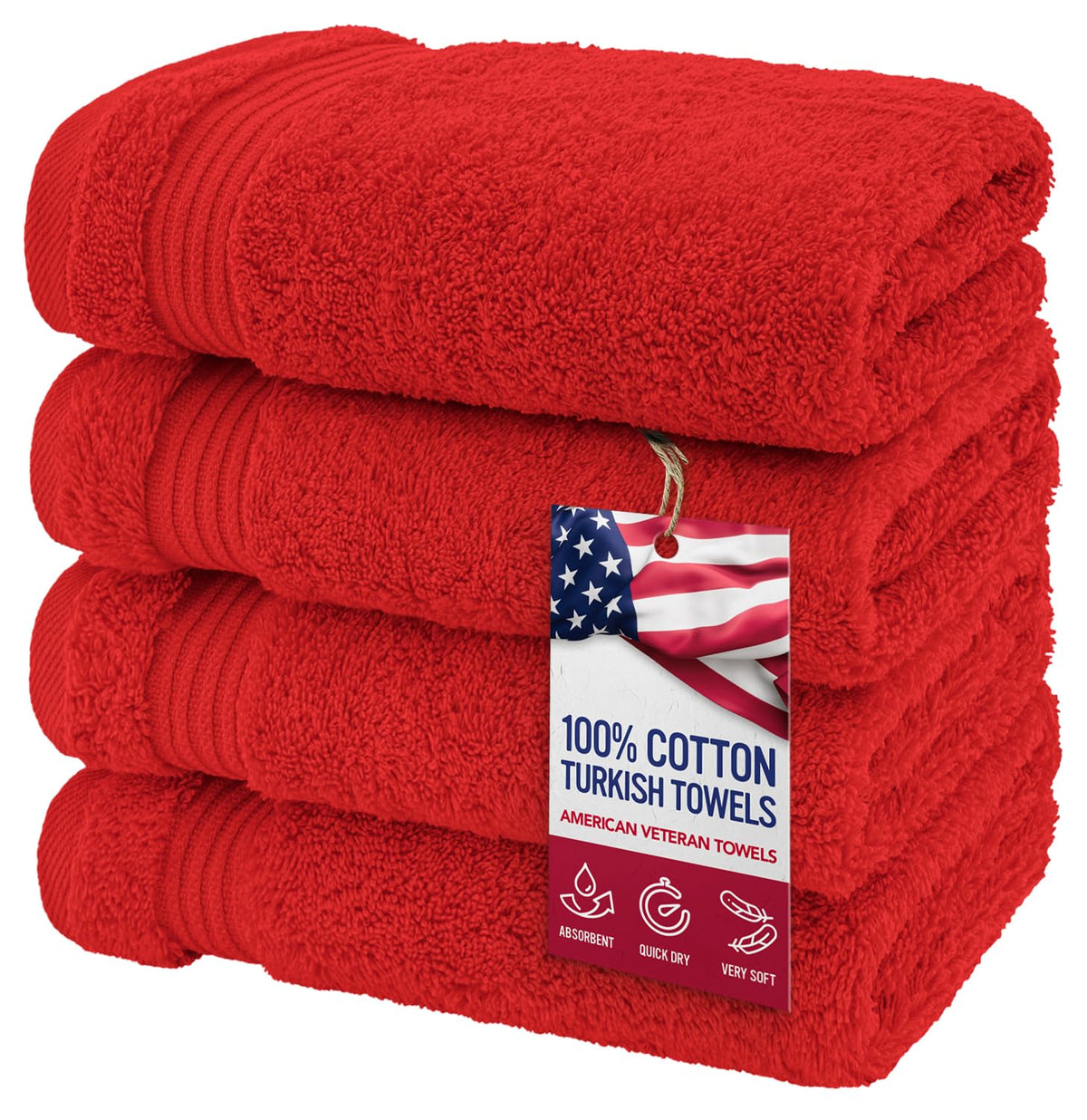 American Veteran Towel, 100% Cotton Turkish Bath Towels for Bathroom 4 Pack, 27x54 Extra Large Premium Soft Drying Bathroom Towels, Navy Blue
