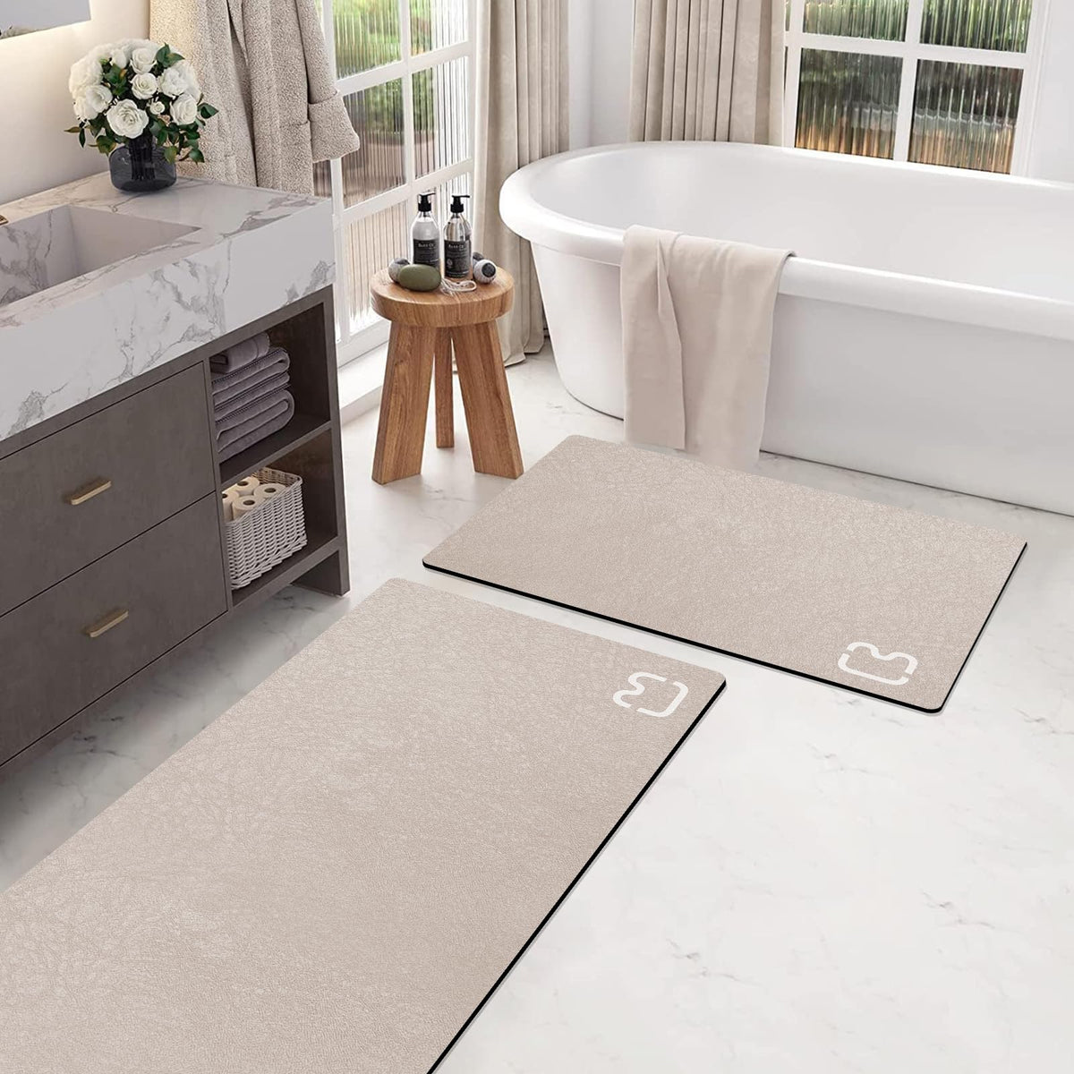 Diatomaceous Earth Bath Mat Stone Bath Mats for Bathroom,15.7"x23.6",Grey