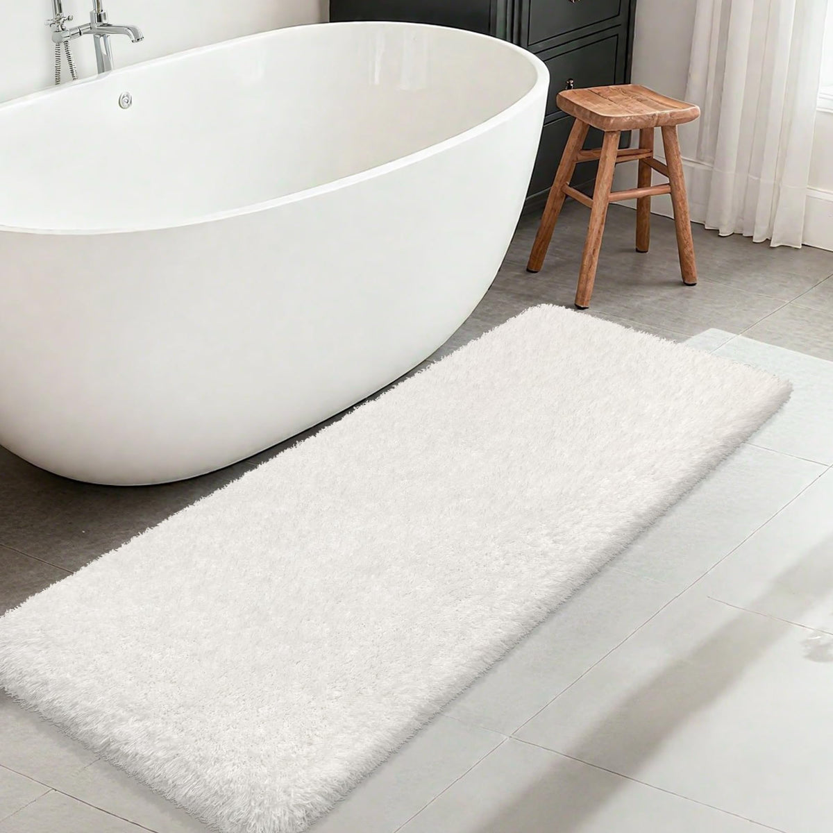 White Bathroom Rugs Non Slip 24"x16",Absorbent Bath Mat Quick Dry