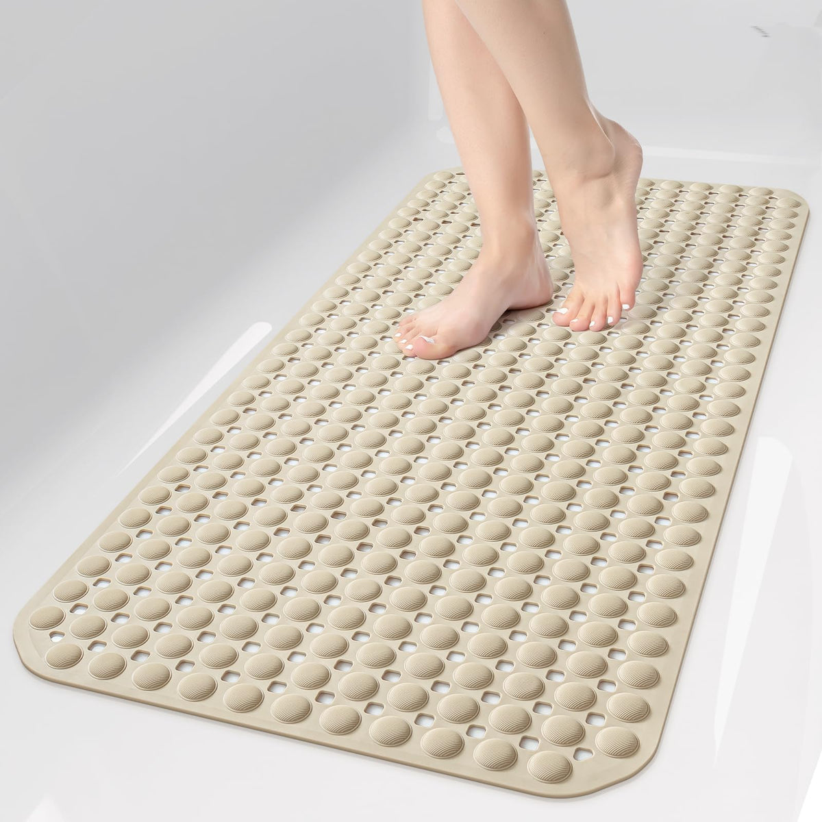OTHWAY Bath Tub Shower Mat Non Slip, Bathtub Floor Liner Mats for Inside Shower Bathroom, Suction Cups and Drain Holes for Feet Scrubbing, Machine Washable, Soft on Feet, 35x16 Inch, Grey