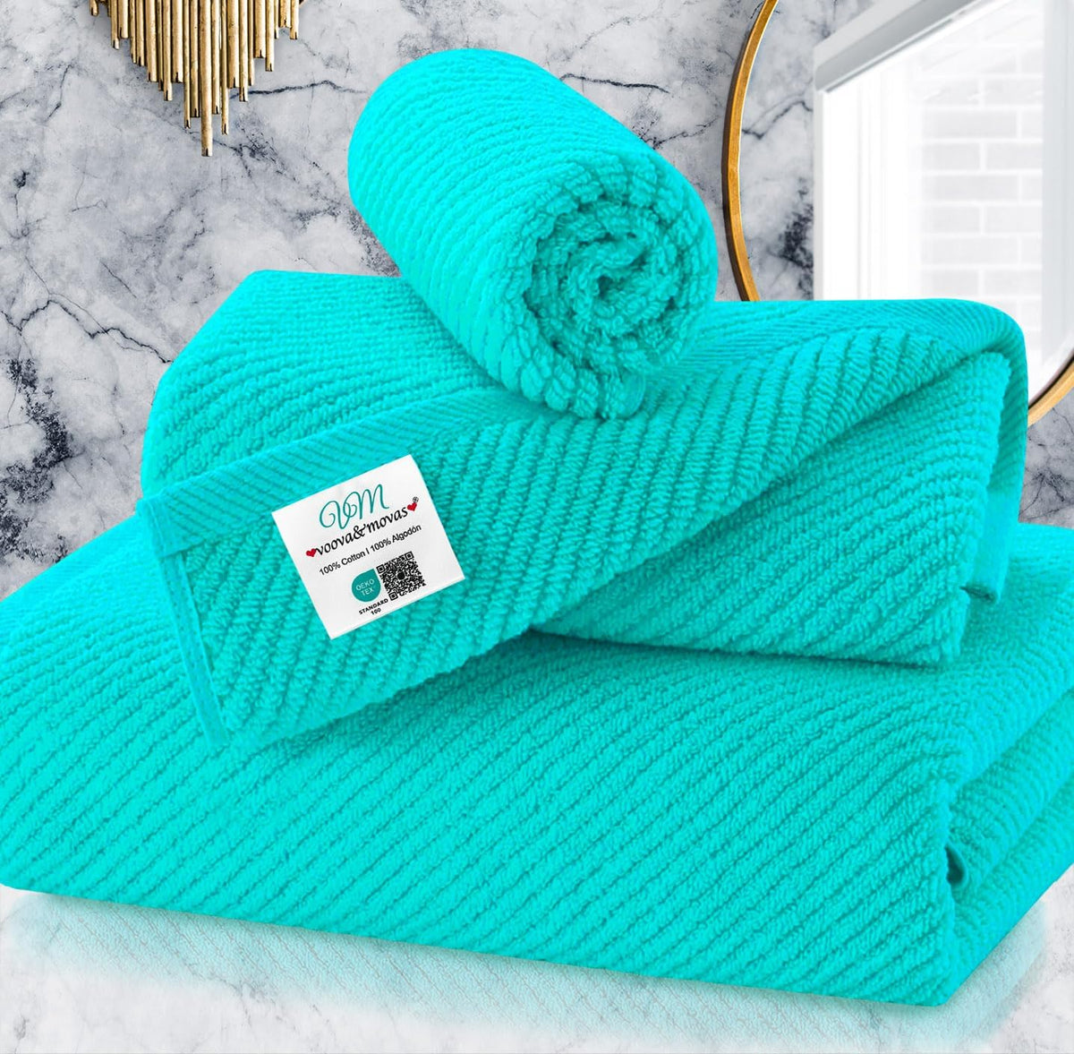 VOOVA & MOVAS 6PC Towel Set, 100% Cotton, Dark Grey