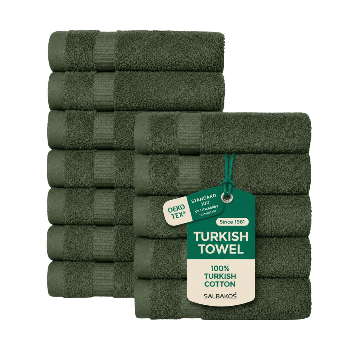 SALBAKOS 6-Piece 100% Turkish Cotton Hand Towels, 16x30 inch, White