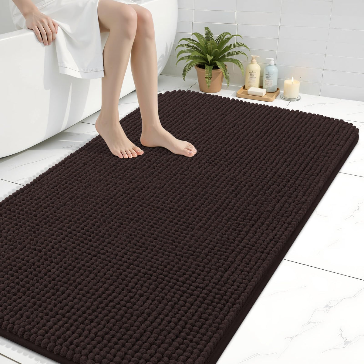 Arotive Chenille Bathroom Rugs 30x20, Soft Absorbent Bath Mat, Grey
