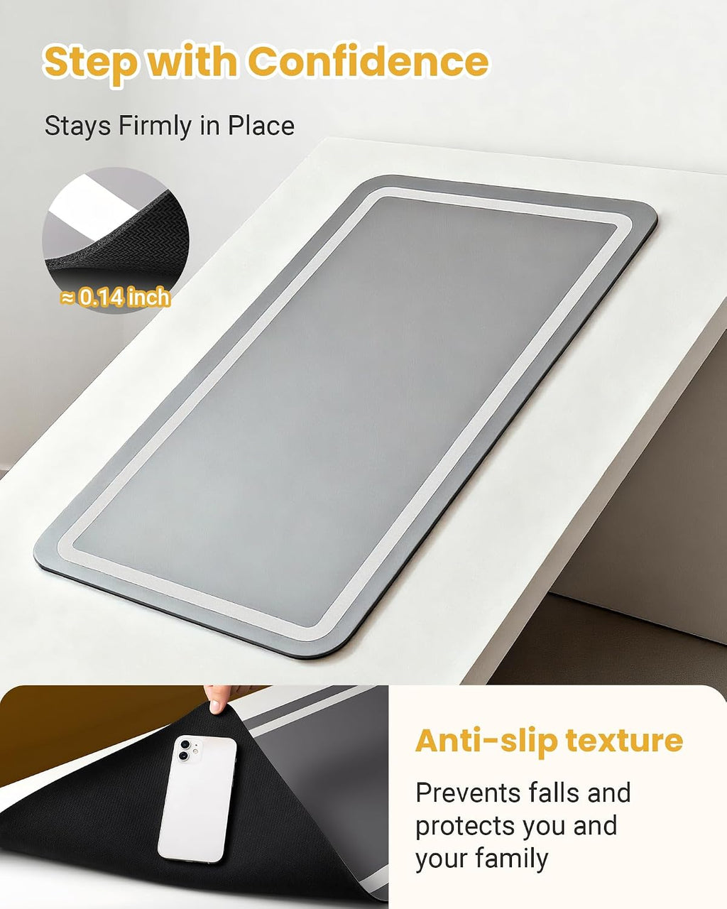 Soft Diatomaceous Earth Bath Mat, Super Absorbent Bath Mat, Quick Dry Large Bathroom Mats, Gray Bathroom Rugs Non Slip Washable, Stone Bath Mats Substitute, Bath Room Runner Decor, 15.74" x 47.2"