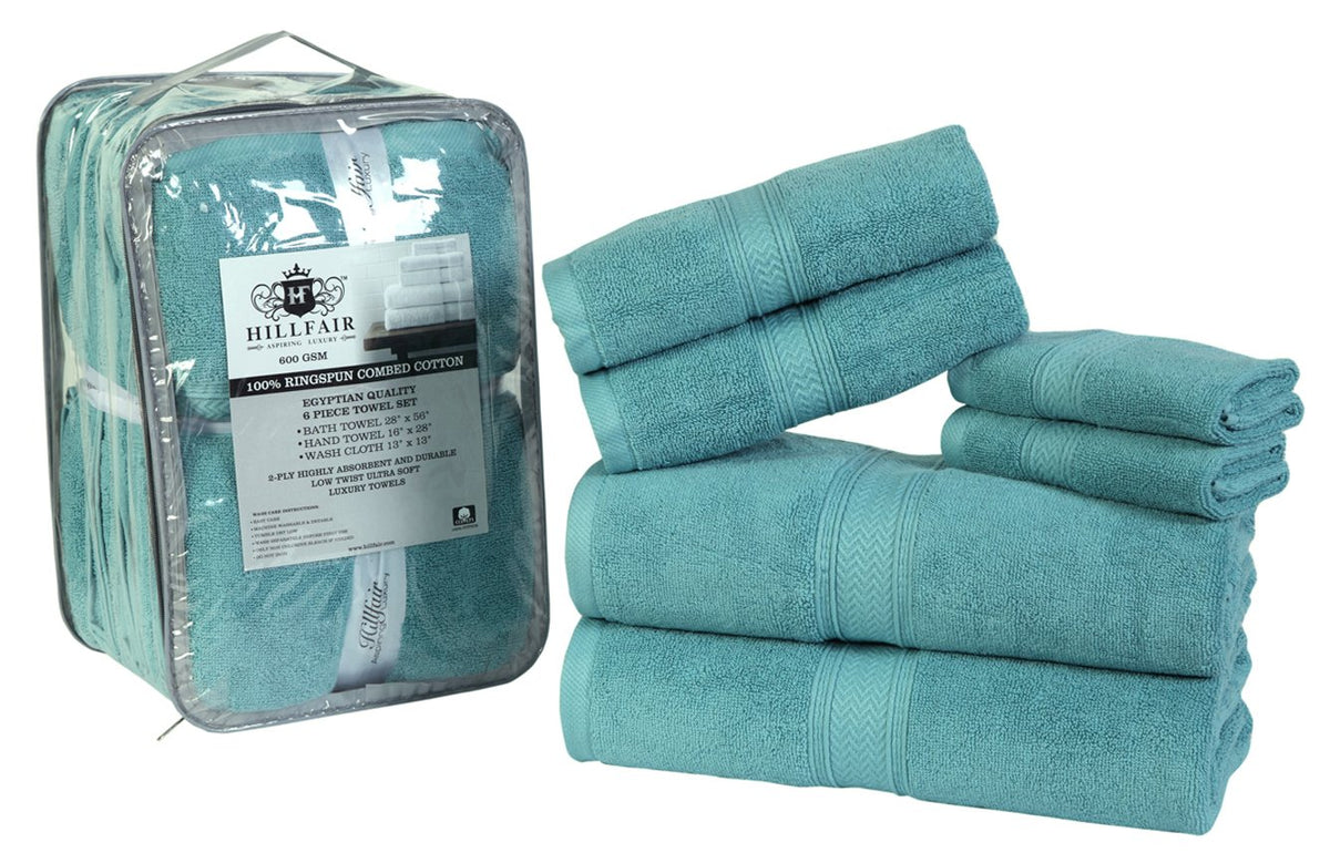 HILLFAIR 900 GSM 100% Cotton Floor Towels - 2 Piece Towels Set - Ocean Blue