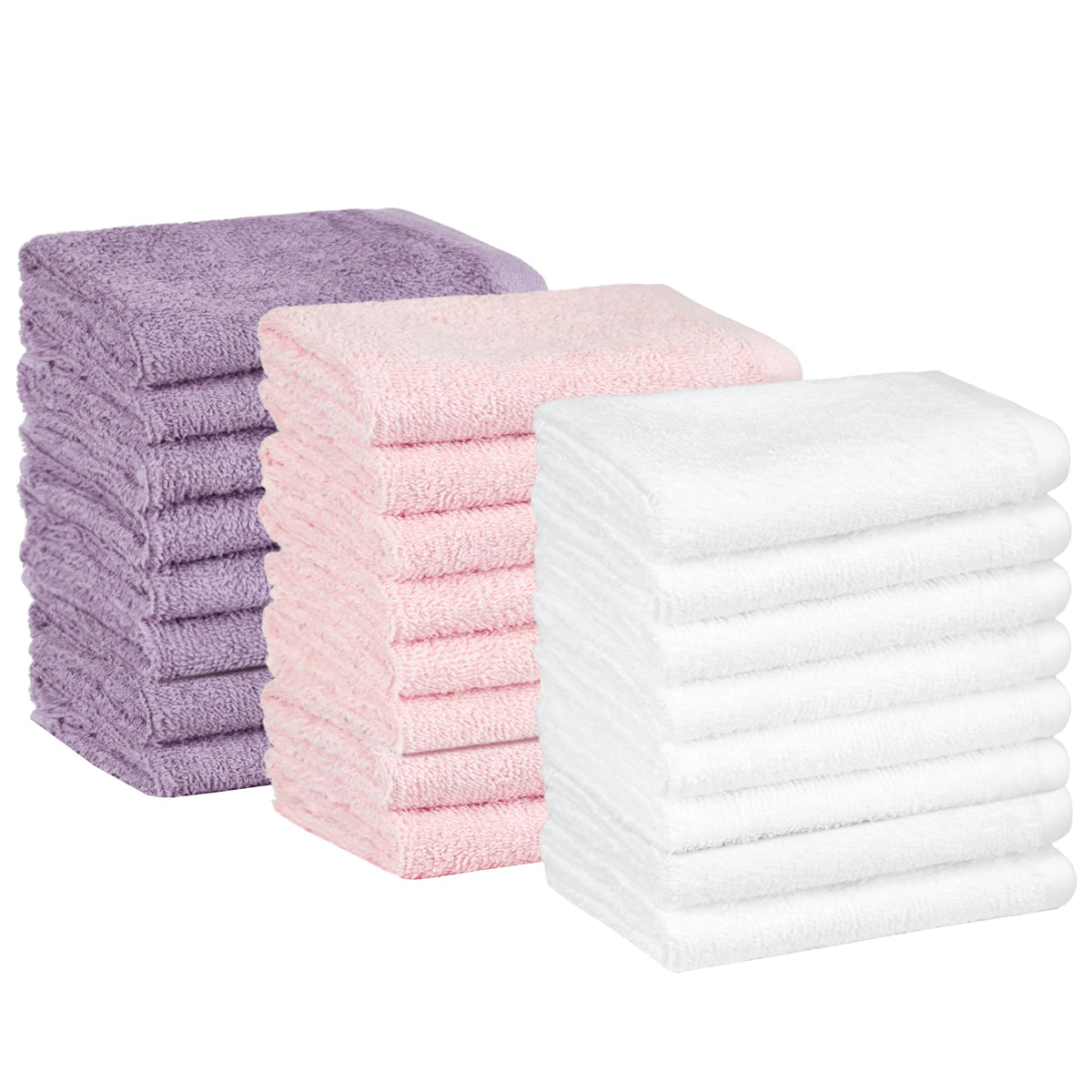 Amazon Basics Fast Drying Cotton Washcloths for Bathroom, Machine Washable, Soft and Highly Absorbent, 12 x 12 in, White, 24-Pack