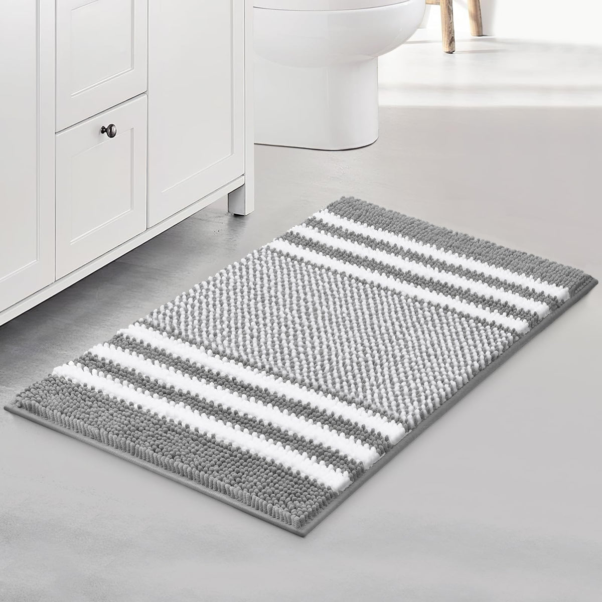 BSICPRO Bathroom Rugs Sets 2 Piece, Non Slip Striped Bath Mats, Aqua Green