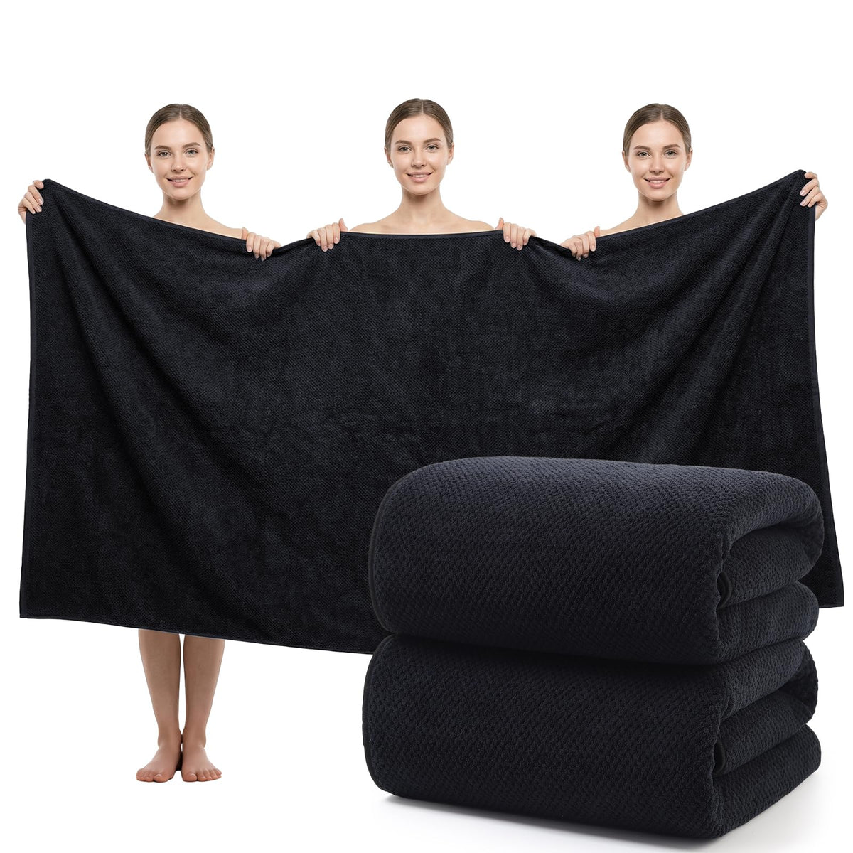 REDKISS Pack of 1 Jumbo Bath Sheet, 40 x 80 Inches Microfiber Oversized Bath Towel for Bathroom, Extra Large & Lightweight, Quick-Dry, Super Soft & Highly Absorbent, Perfect to Wrap Yourself In, Black