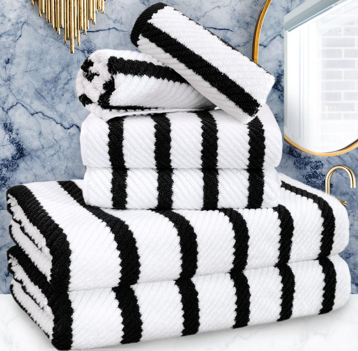 VOOVA & MOVAS 6PC Towel Set, 100% Cotton, Dark Grey