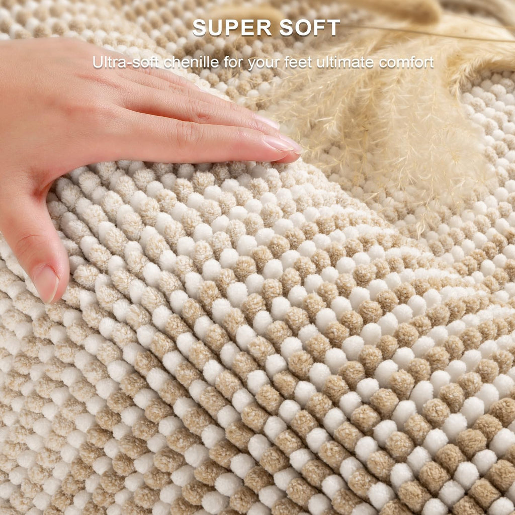BSICPRO Bathroom Rugs Sets 2 Piece, Non Slip Boho Bath Mats, Beige