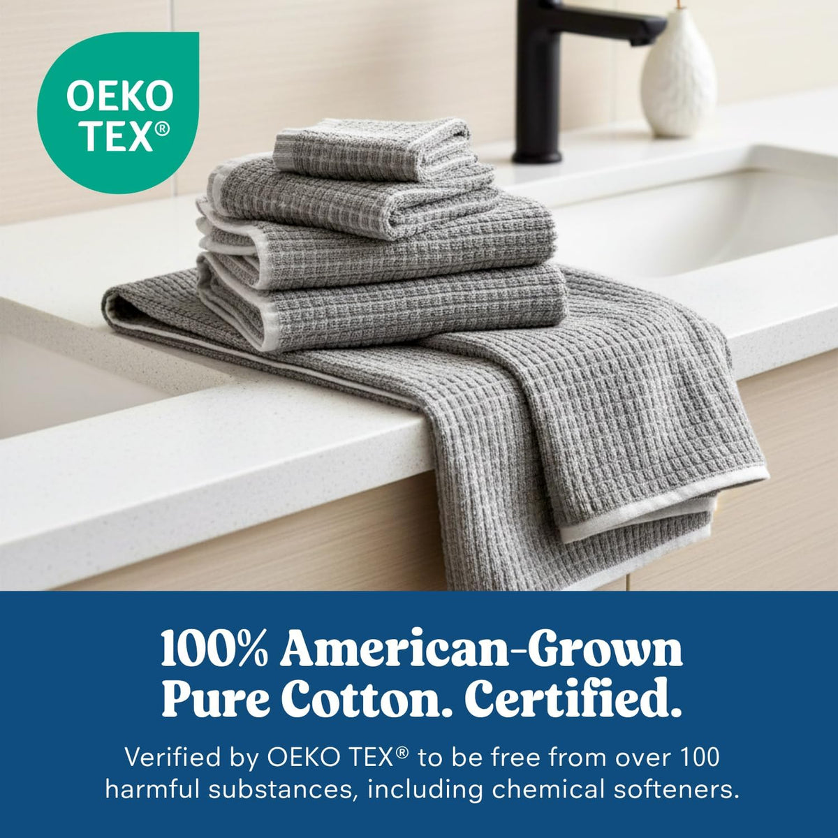 ONSEN Sculpted Terry Bath Towels, 100% American Cotton, Quick Dry Lint Free, Lightweight Absorbent Bath Towel Set with Hanging Loop, 28x55 in (Grey Fog, 2X Bath Towel)