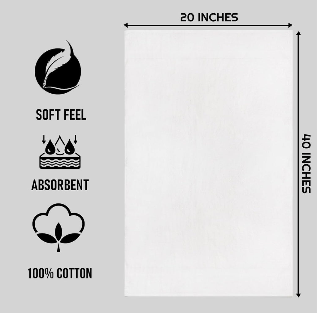 ZUPERIA White Bath Towels Bulk 12 Pack (20 x 40 Inches) - 100% Cotton Economy Light Weight Towels for Commercial Use - Quick Dry, Ultra-Soft, and Absorbent Bulk Towels