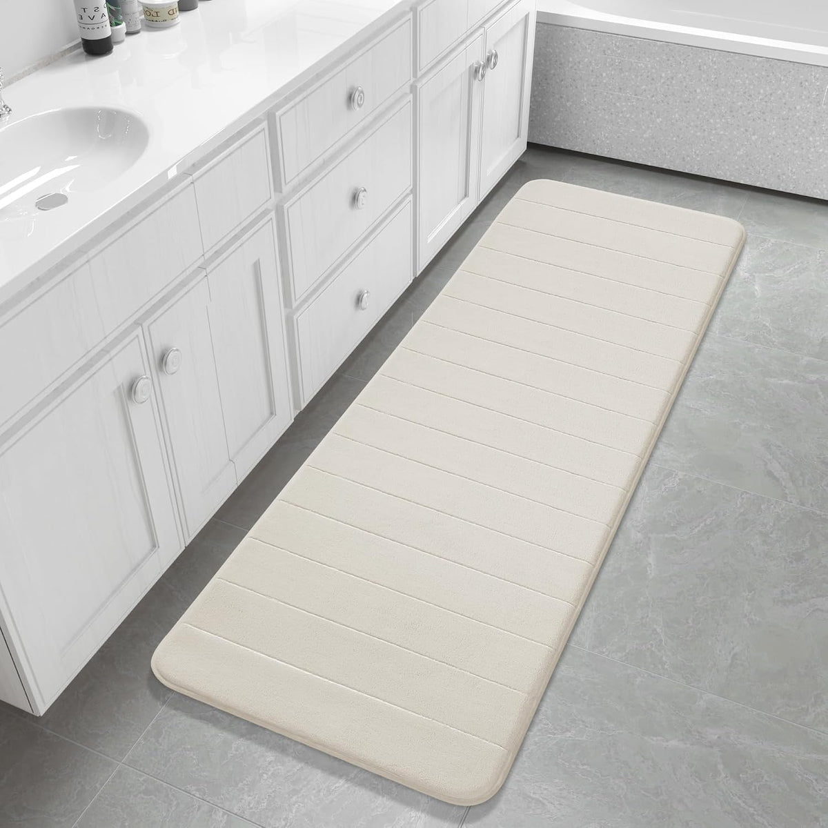 Yimobra Memory Foam Bath Mat, Super Soft Absorbent Bathroom Rug Non Slip, Quick Dry, Machine Washable Floor Carpet for Tub Shower, Home Decor Accessories, 24x17, Grey