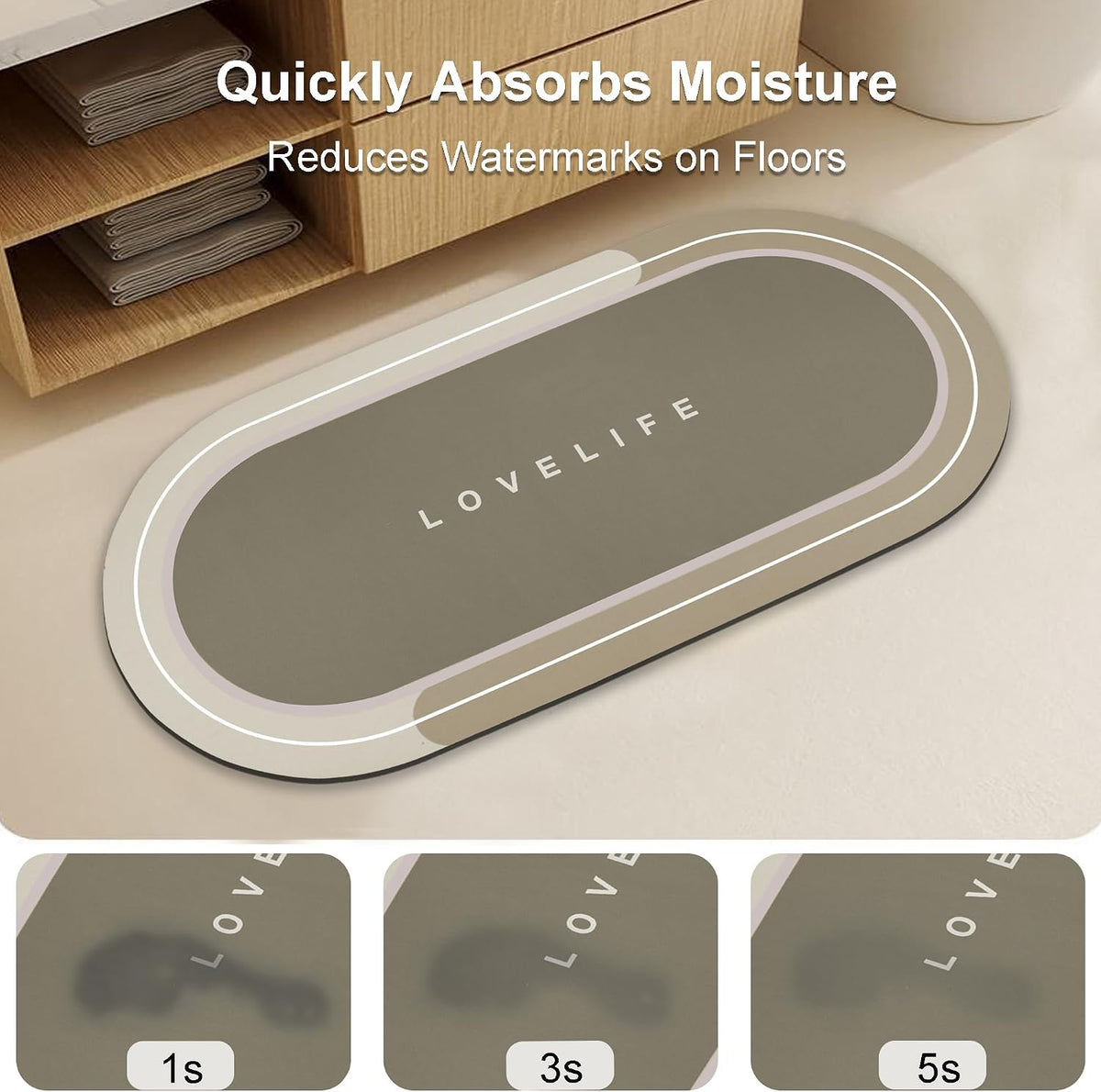 Rubber Bath mats Quick-Drying Non-Slip Bathroom mat Super Absorbent Bath mat Instant Dry Bath mat, Bathroom Rug in Front of The Kitchen Sink, Shower Room, Bathtub, Oval(Grey+16.9x26.7in)