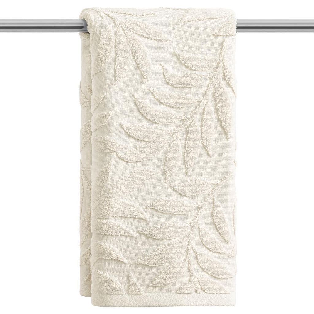 Artoid Mode 2 Pcs Beige 3D Leaves Jacquard Hand Towels for Bathroom, 100% Cotton Soft Absorbent Bathroom Decor Towels, 13.7 x 29.5 Inch