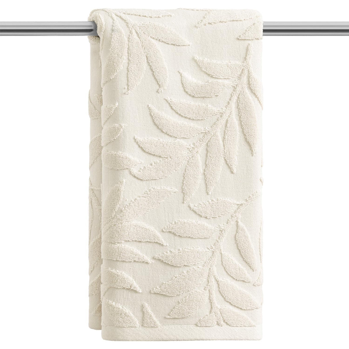 Artoid Mode 2 Pcs Beige 3D Leaves Jacquard Hand Towels for Bathroom, 100% Cotton Soft Absorbent Bathroom Decor Towels, 13.7 x 29.5 Inch
