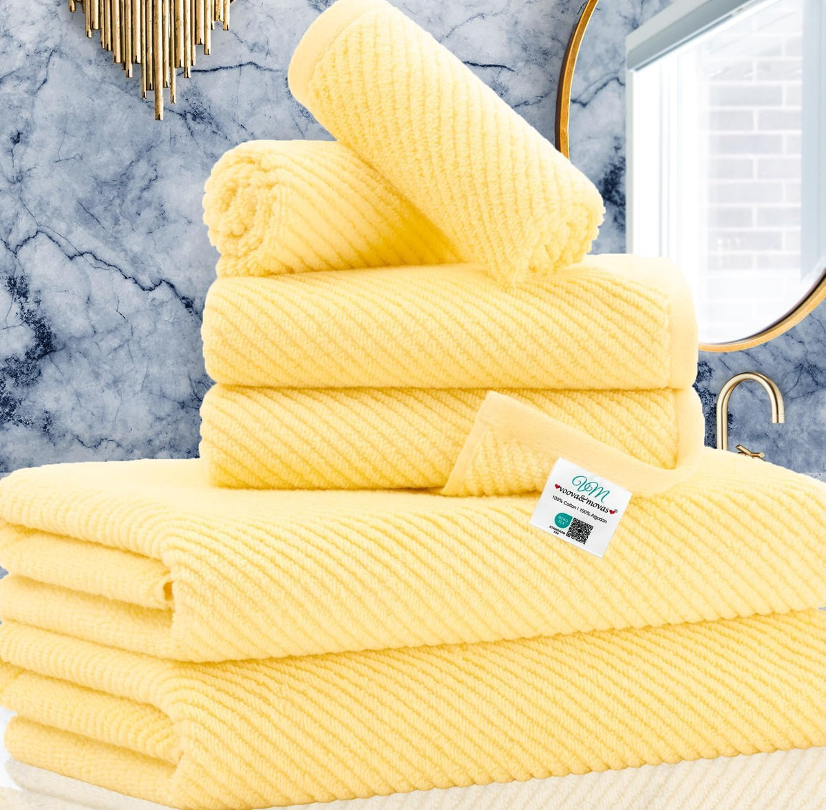 VOOVA & MOVAS 6PC Towel Set, 100% Cotton, Dark Grey