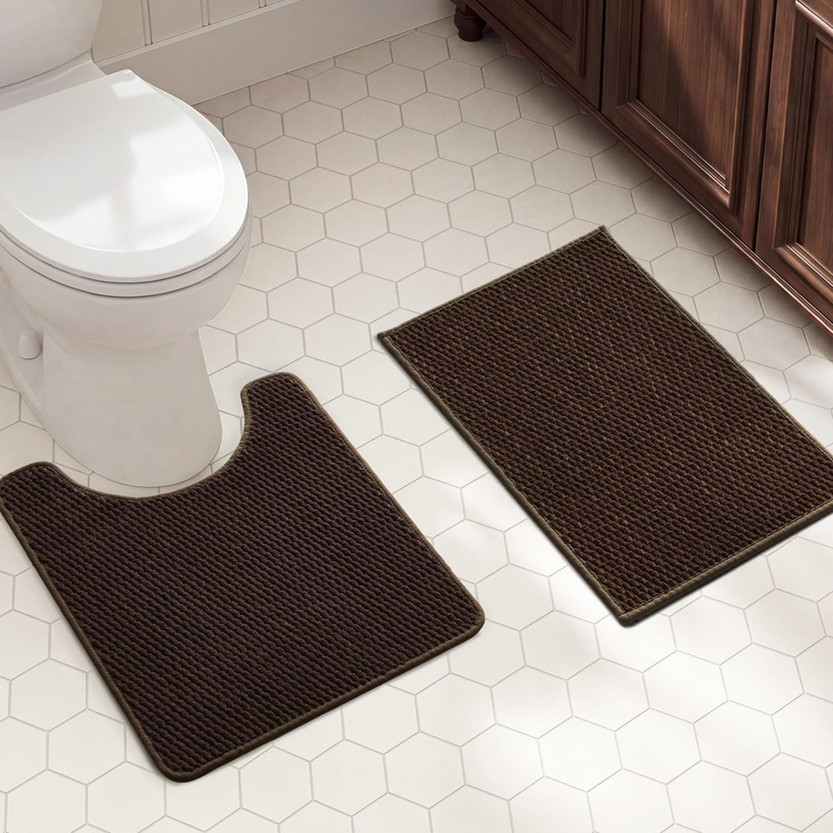 TYUU Bath Mat Set 2 Piece, Thin Bathroom Rugs Non Slip Washable Quick Dry