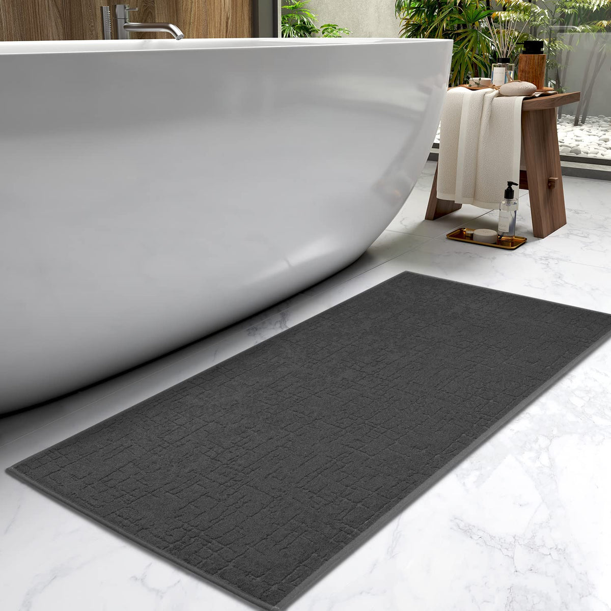 AMOAMI-Bath Mat-Absorbent Quick Dry Bathroom Floor Mats-Washable Rubber Backing Bath Mats for Bathroom Rugs Fit Under Door-Bath Rug for in Front of Sink Bathtub Shower Room, Grey 17''x24''