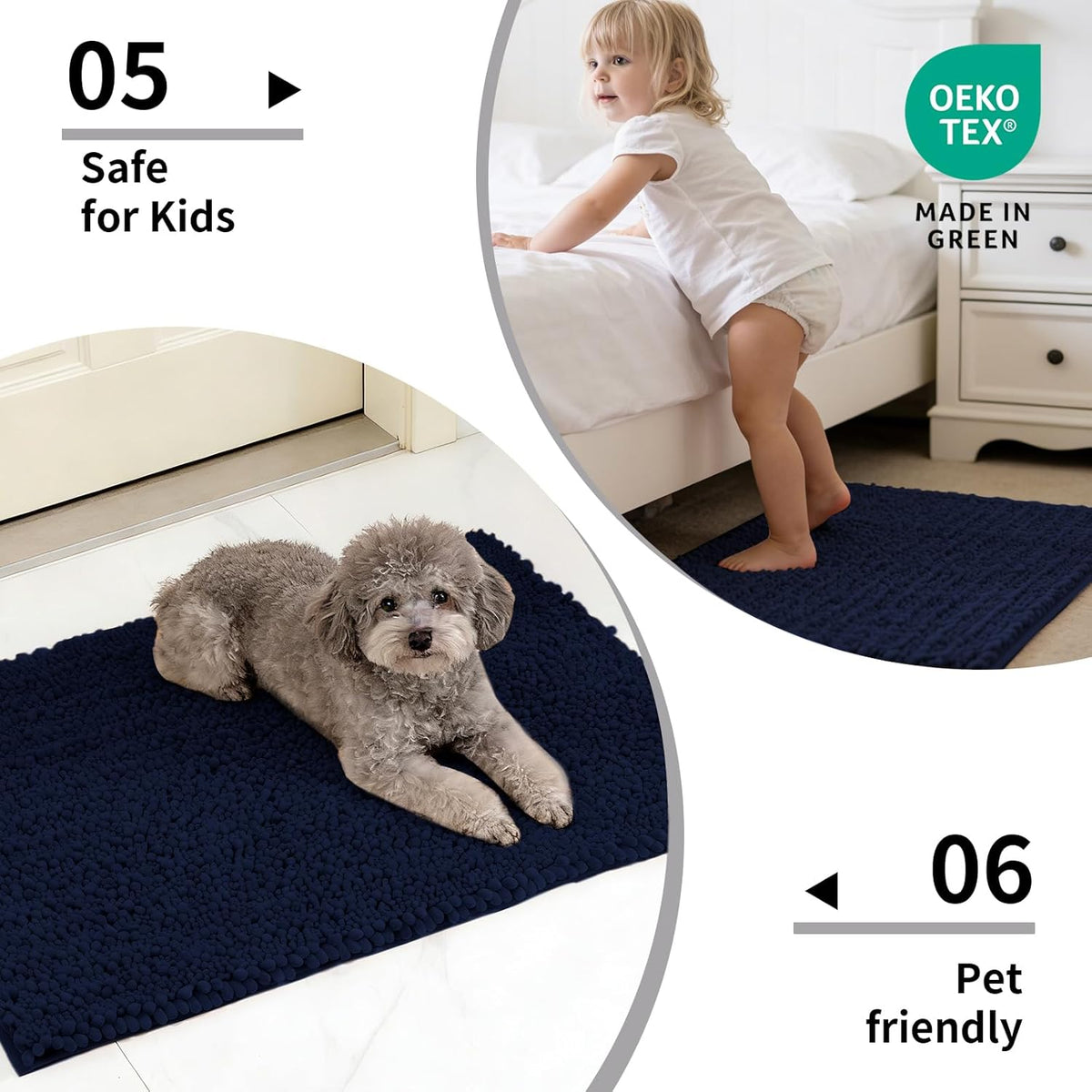 Disolla Small Bath Mat 17x24 Inch - Chenille Navy Blue Bathroom Rug, Extra Soft Absorbent Plush Shaggy Bathmat, Non-Slip Machine Washable Floor Mat for Shower, Tub and Sink