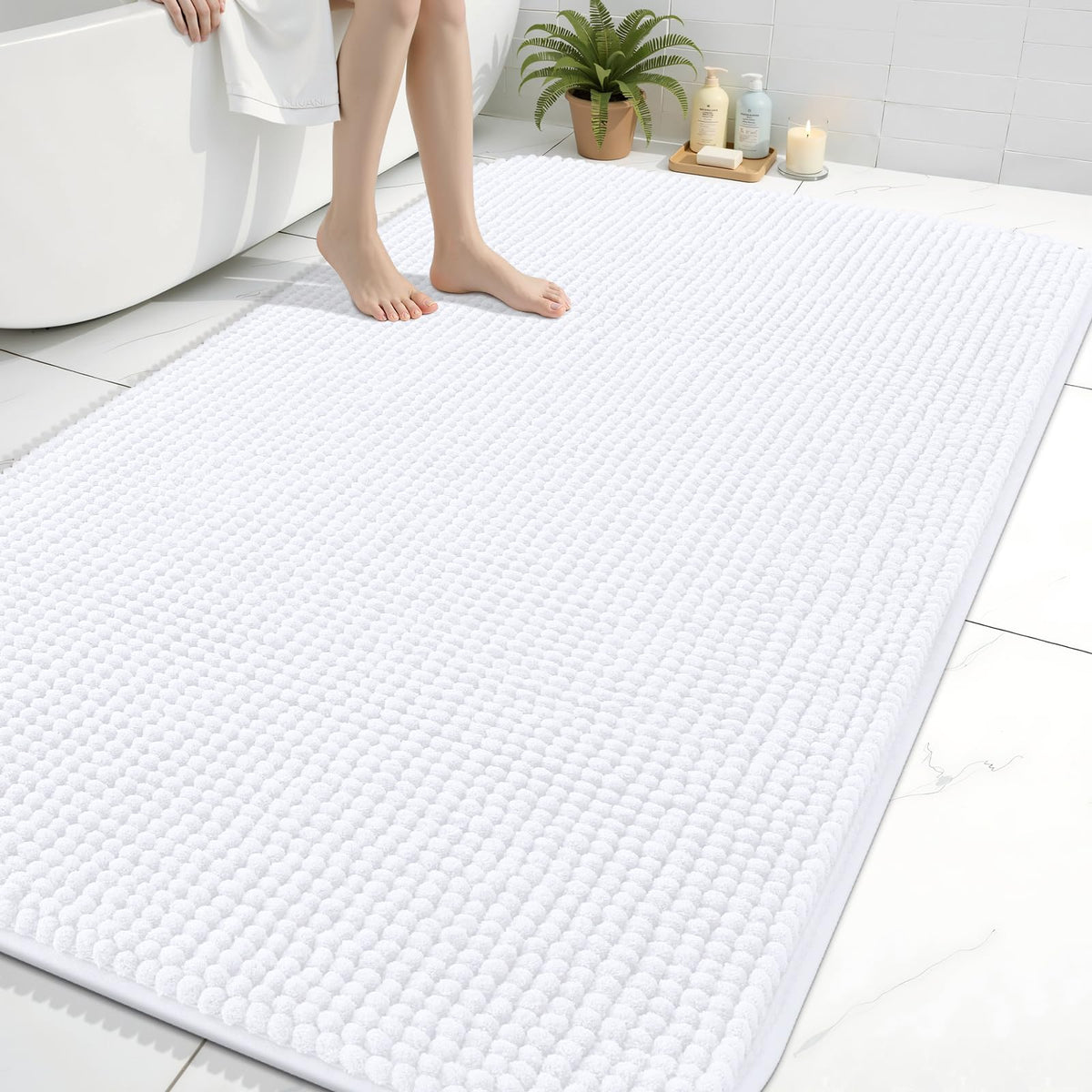 Arotive Chenille Bathroom Rugs 30x20, Soft Absorbent Bath Mat, Grey