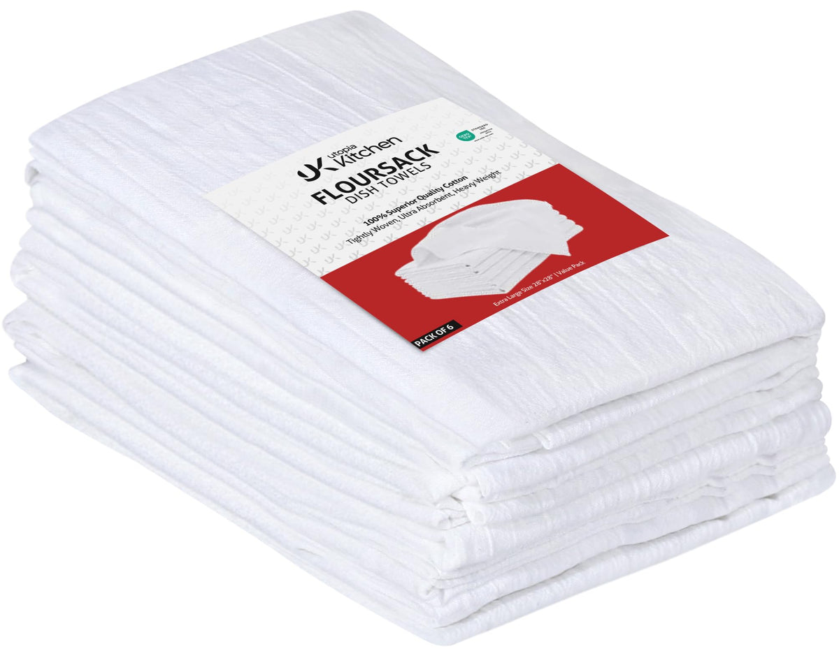 Utopia Kitchen White Flour Sack Towels [24 Pack - 28 x 28 Inch] 100% Cotton