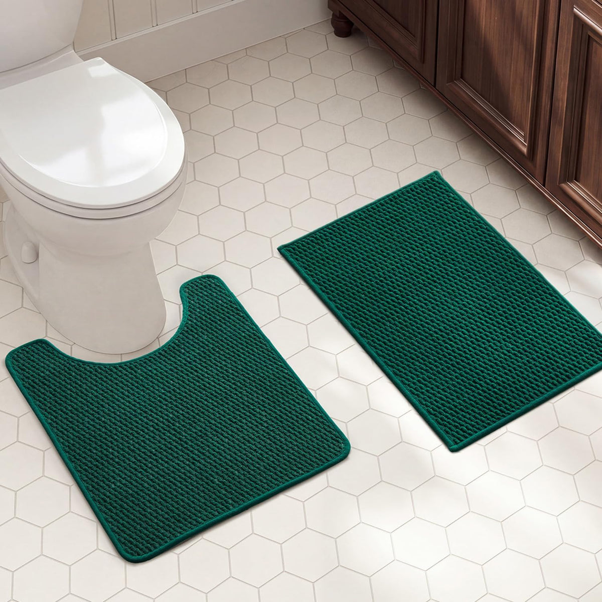TYUU Bath Mat Set 2 Piece, Thin Bathroom Rugs Non Slip Washable Quick Dry