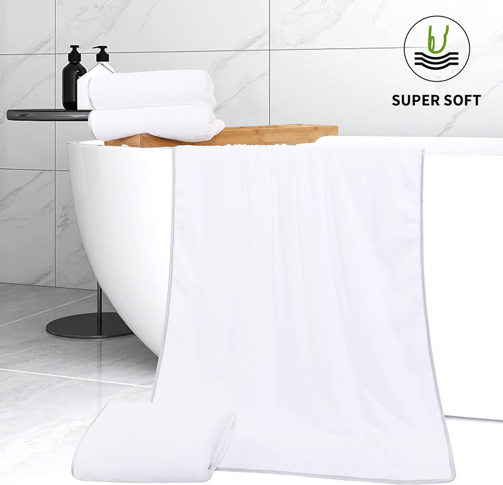 Cosy Family Microfiber 4 Pack Bath Towel Set, Lightweight and Quick Drying, Ultra Soft Highly Absorbent Towels for Bathroom, Gym, Hotel, Beach and Spa (White)