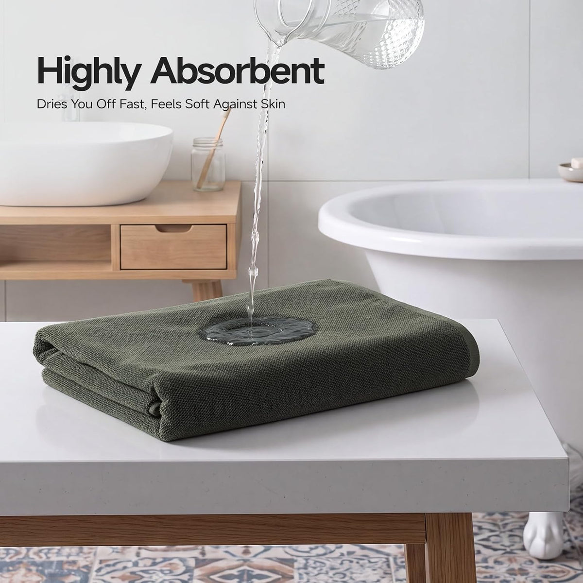 REDKISS 2 Pack 100% Cotton Large Bath Towels 35 x 70 Inches, Olive Green