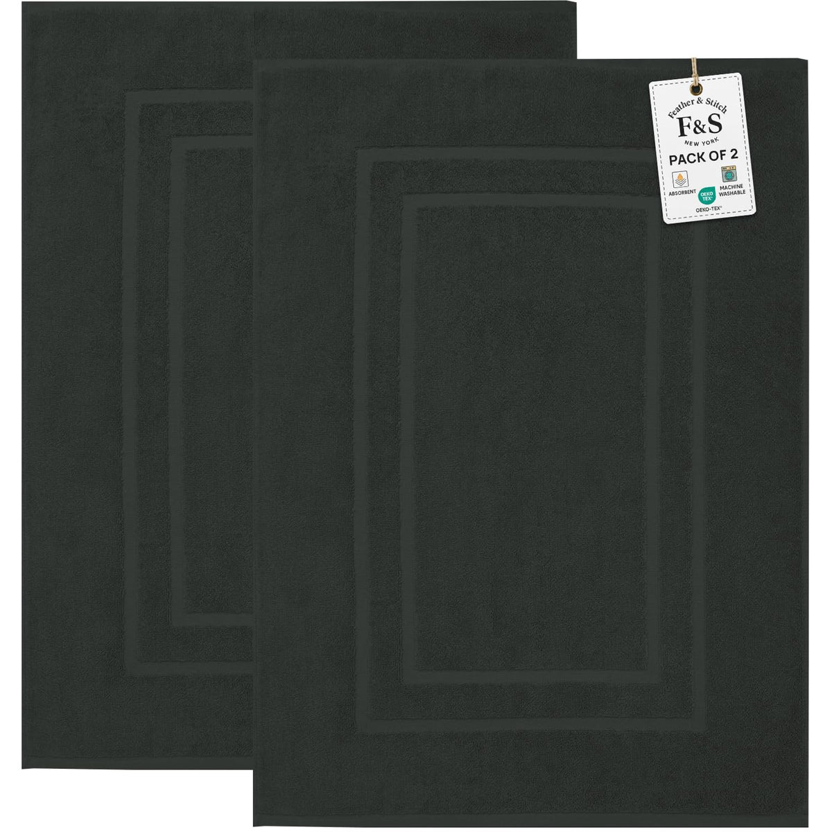 Feather & Stitch 100% Cotton Bath Mats 2 Piece 30x21 Inches, Grey