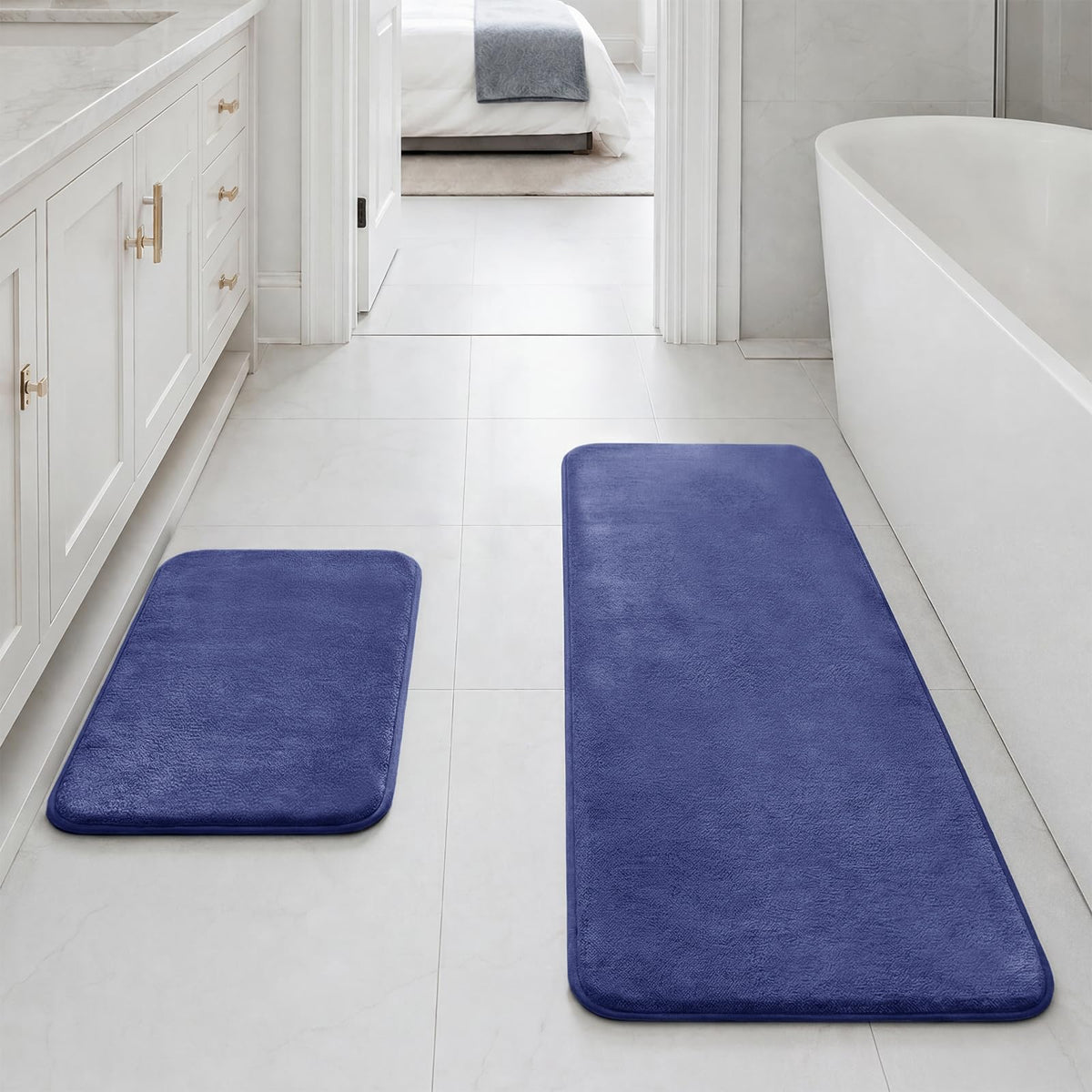 HUXMEYSON Bathroom Rugs Sets 3 Piece, Non-Slip & Quick Dry Bath Mat Set, Ultra Soft Velvet Bath Rugs for Bathroom, Toilet and Shower Floor, Grey