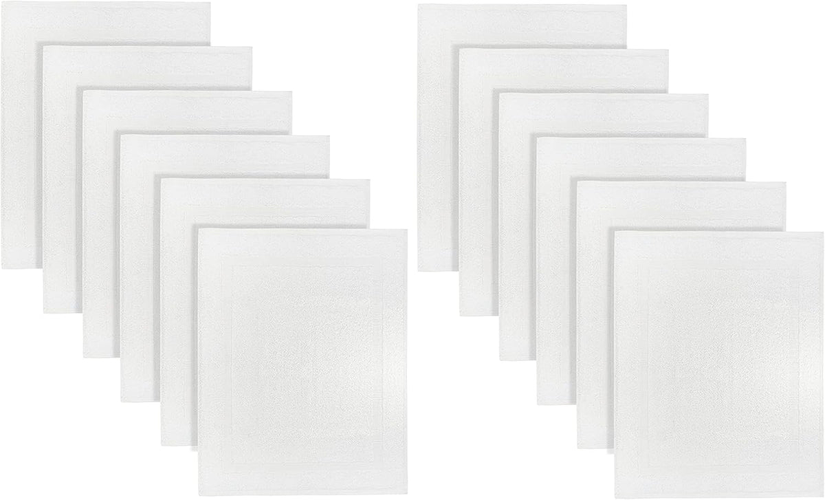 (Pack of 12 100% Cotton White Bath Mat Towel (18x25 Inches) Light Weight Quick Drying & Machine Washable - Hotel Supplies Shower Hotel Bath Mat Towel Economy