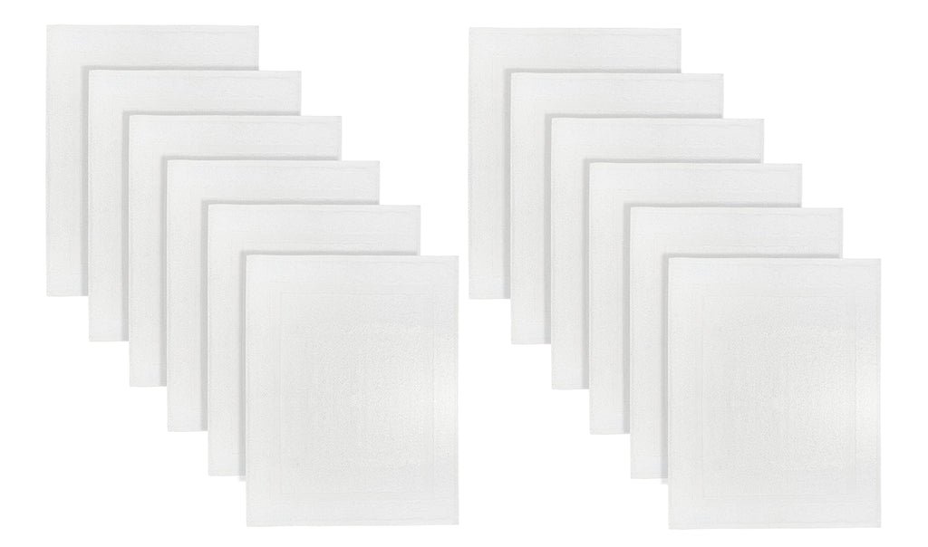 (Pack of 12 100% Cotton White Bath Mat Towel (18x25 Inches) Light Weight Quick Drying & Machine Washable - Hotel Supplies Shower Hotel Bath Mat Towel Economy