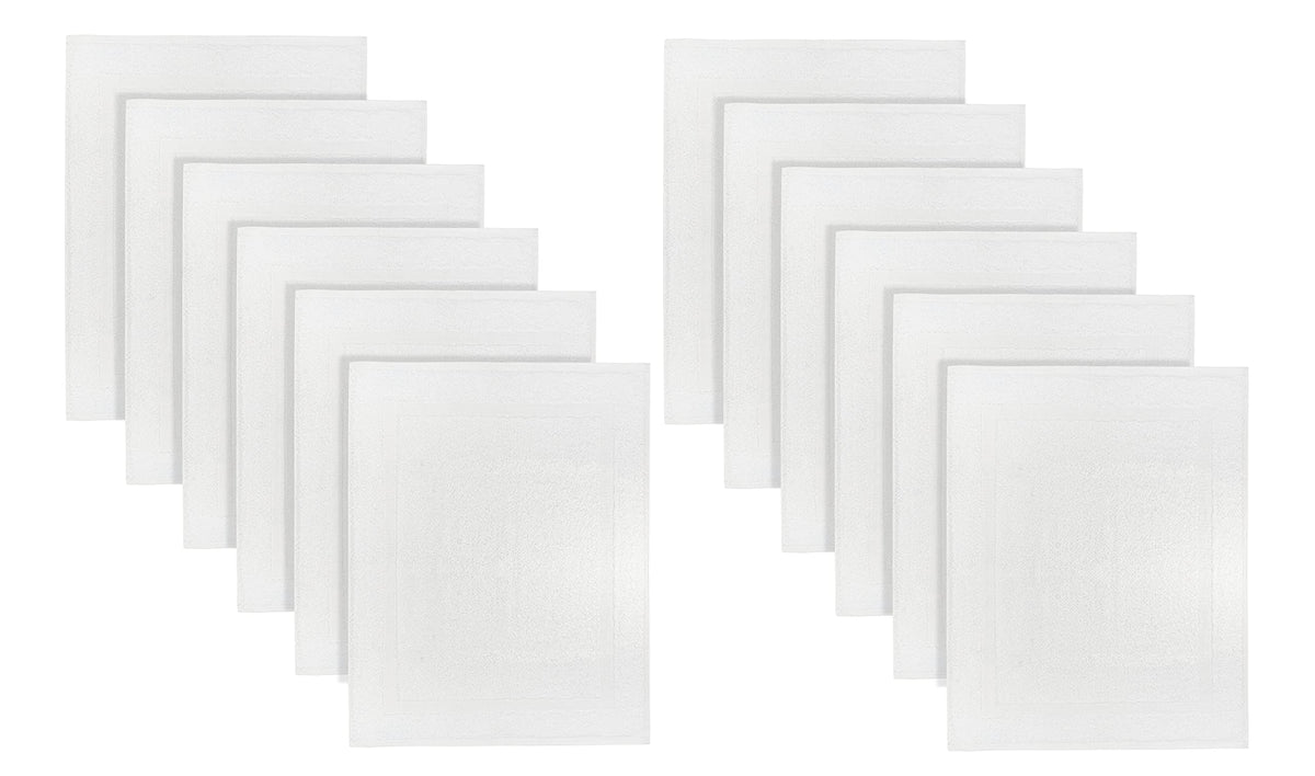 (Pack of 12 100% Cotton White Bath Mat Towel (18x25 Inches) Light Weight Quick Drying & Machine Washable - Hotel Supplies Shower Hotel Bath Mat Towel Economy