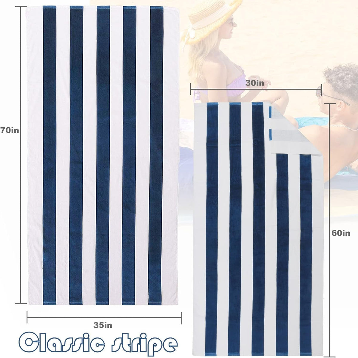 Exclusivo Mezcla 2 Pack Cotton Pool Beach Towel, Oversized Stripe Towel Set