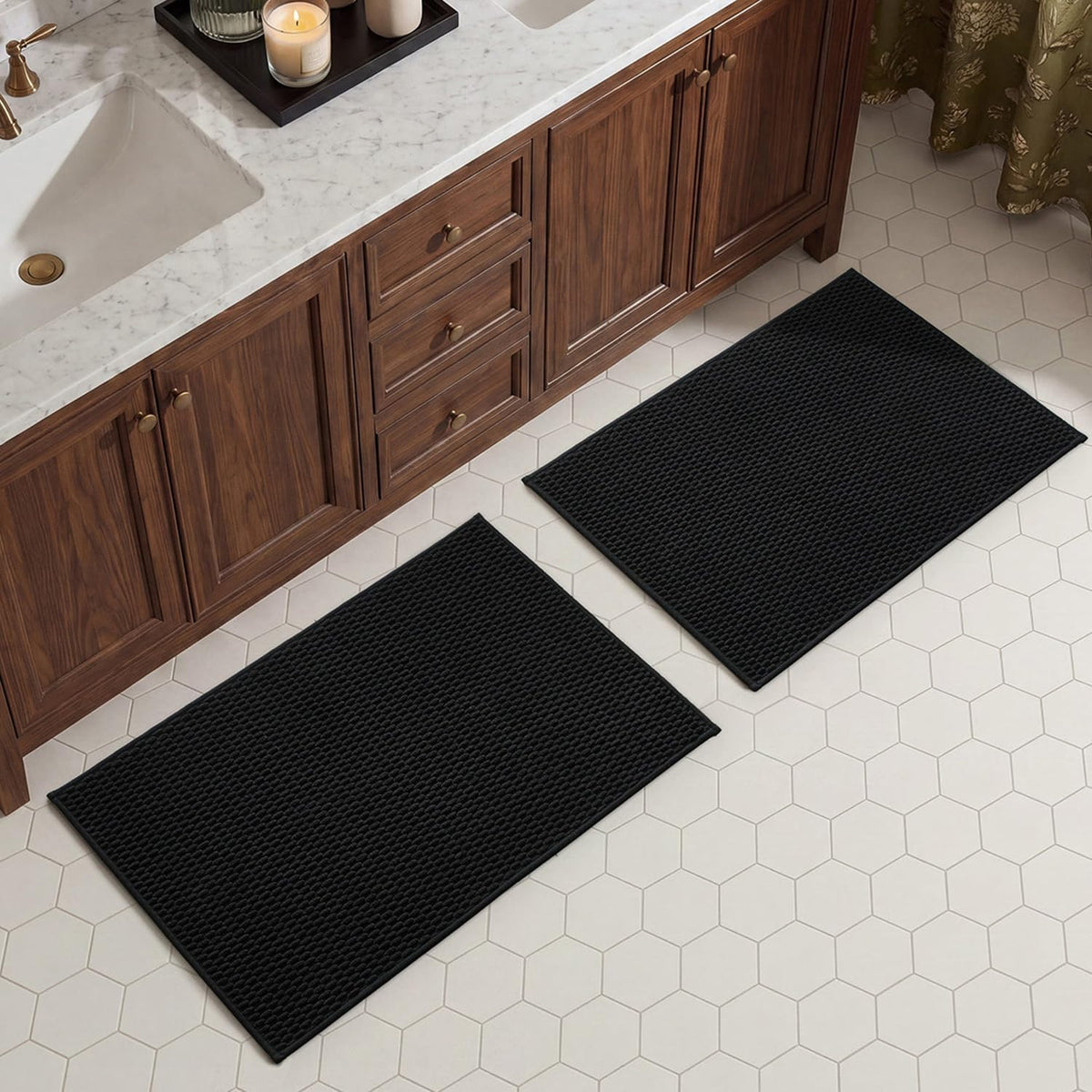 TYUU Bath Mat Set 2 Piece, Thin Bathroom Rugs Non Slip Washable Quick Dry
