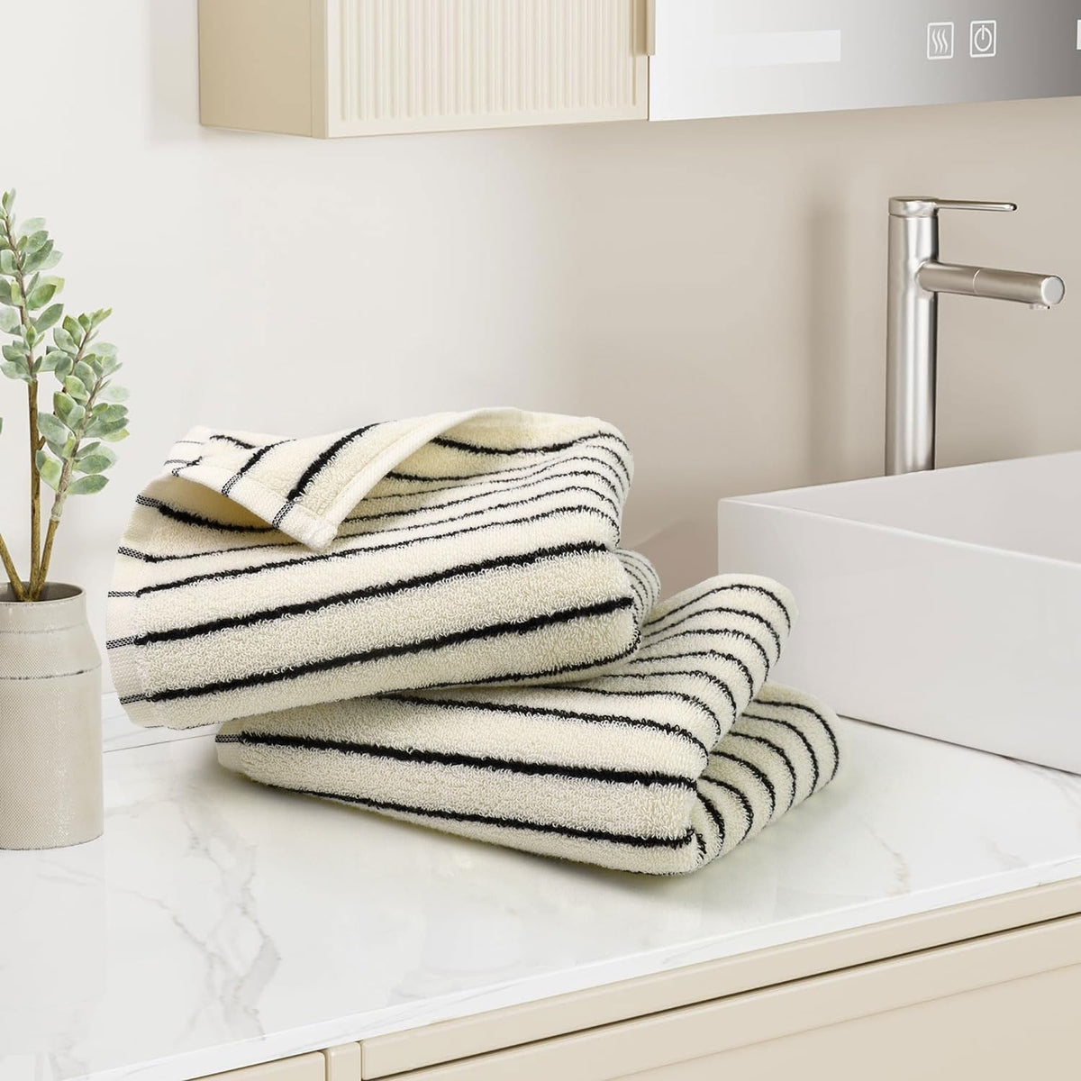 Black and White Striped Hand Towels for Bathroom, Vintage Kitchen Decor