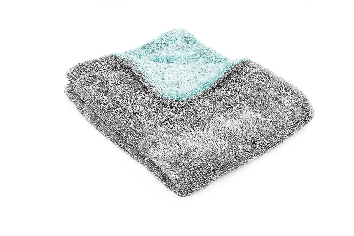 The Rag Company, The Liquid8r, Absorbent 70/30 Blend Microfiber Drying Towel for Cars, Trucks, and SUVs, Safe for Detailing, Scratch-Free, Twist Loop, 1100 GSM, 20x24 Inches, Aqua Blue/Grey