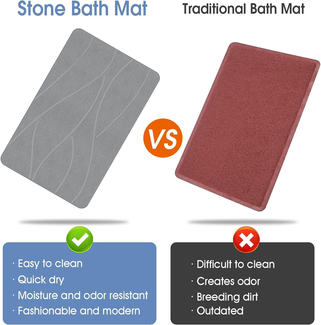 VEELOIM Stone Bath Mat, Diatomaceous Earth Shower Mat for Bathroom Grey