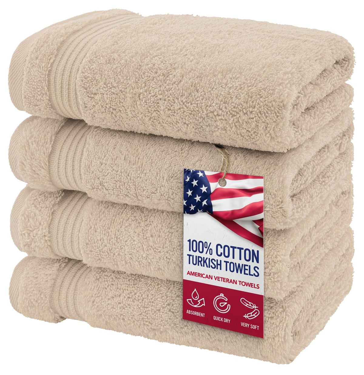 American Veteran Towel, 100% Cotton Turkish Bath Towels for Bathroom 4 Pack, 27x54 Extra Large Premium Soft Drying Bathroom Towels, Navy Blue
