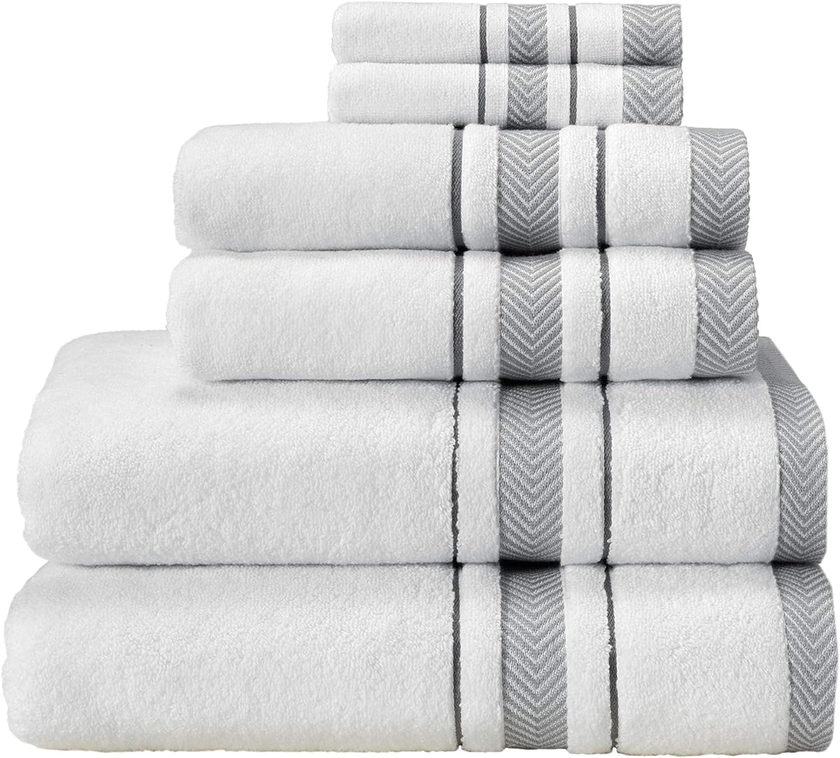 Bath Towels Set for Bathroom – Luxury 6-Piece Cotton Towels, Soft Absorbent & Quick Dry, 600 GSM Bath Towels for Bathroom, Hotel Spa Quality (White/Taupe, 6- Bath Towel Set)