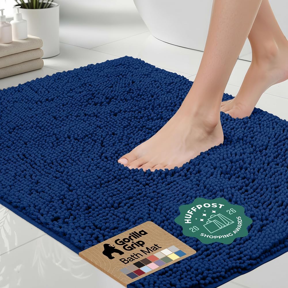 GORILLA GRIP Bath Rug Mat for Bathroom, Absorbent Chenille, 24x17 Gray