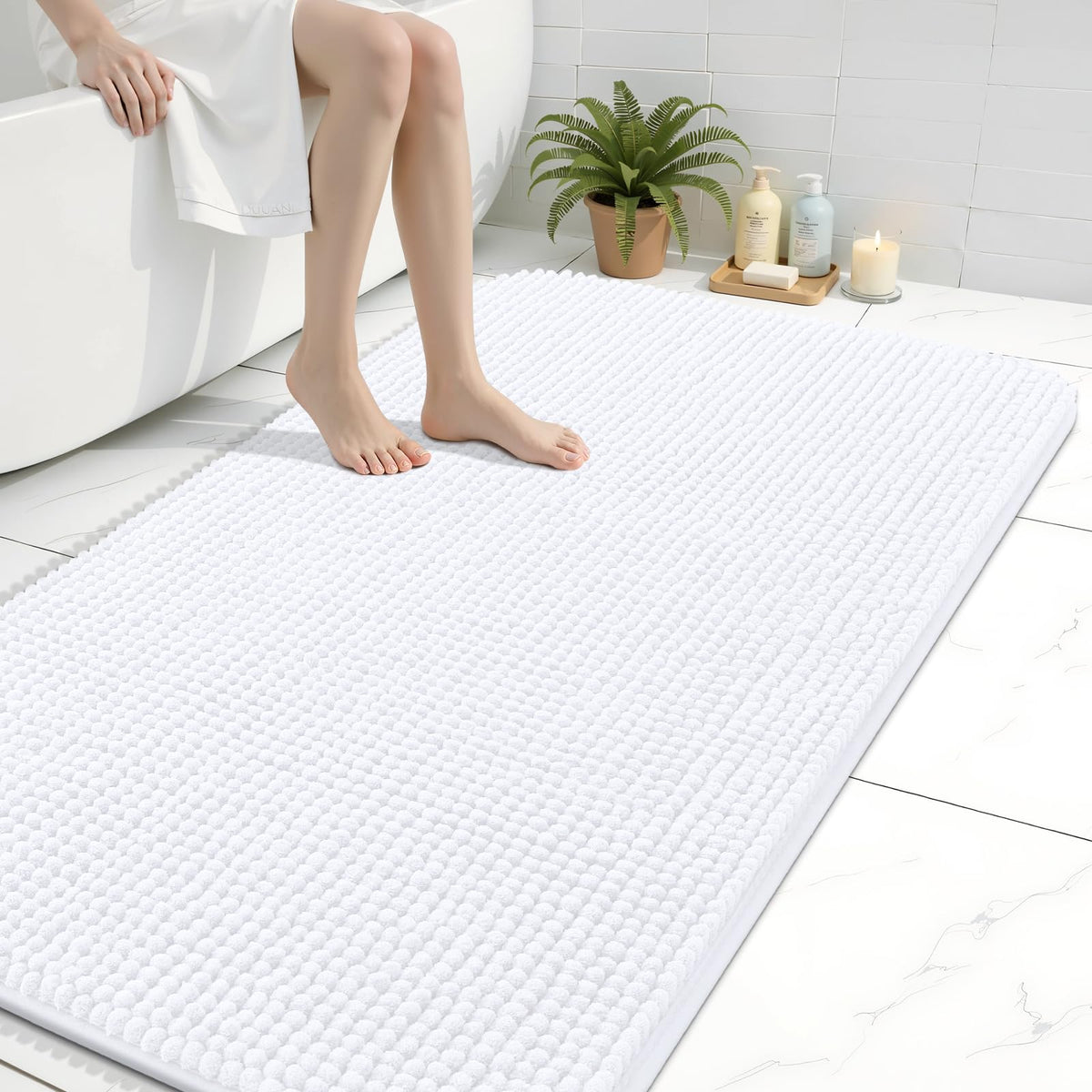 Arotive Chenille Bathroom Rugs 30x20, Soft Absorbent Bath Mat, Grey