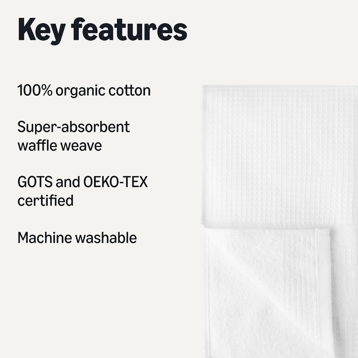 Amazon Basics Organic Cotton Waffle Weave Kitchen Dish Towels, Ultra Absorbent, Quick Drying, Lint-Free, 15 x 25 inches, 6-Pack