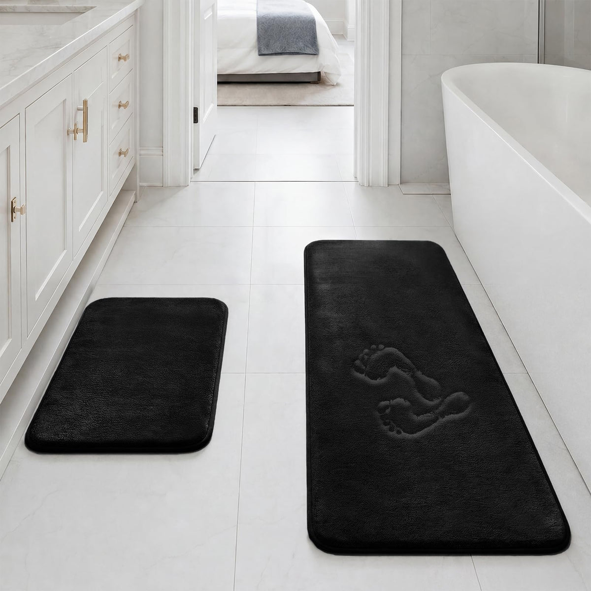 HUXMEYSON Bathroom Rugs Sets 3 Piece, Non-Slip & Quick Dry Bath Mat Set, Ultra Soft Velvet Bath Rugs for Bathroom, Toilet and Shower Floor, Grey