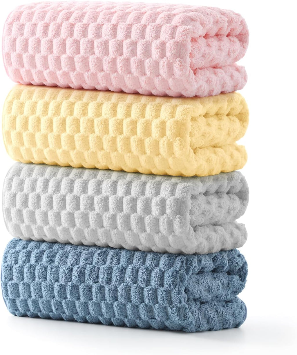 REDKISS 4 Pack Microfiber Bath Towels - Extra Large, Super Absorbent, Quick Dry Waffle Towels Set for Bathroom, Spa, Gym, and Travel - Luxury, Plush, 4 Multicolor