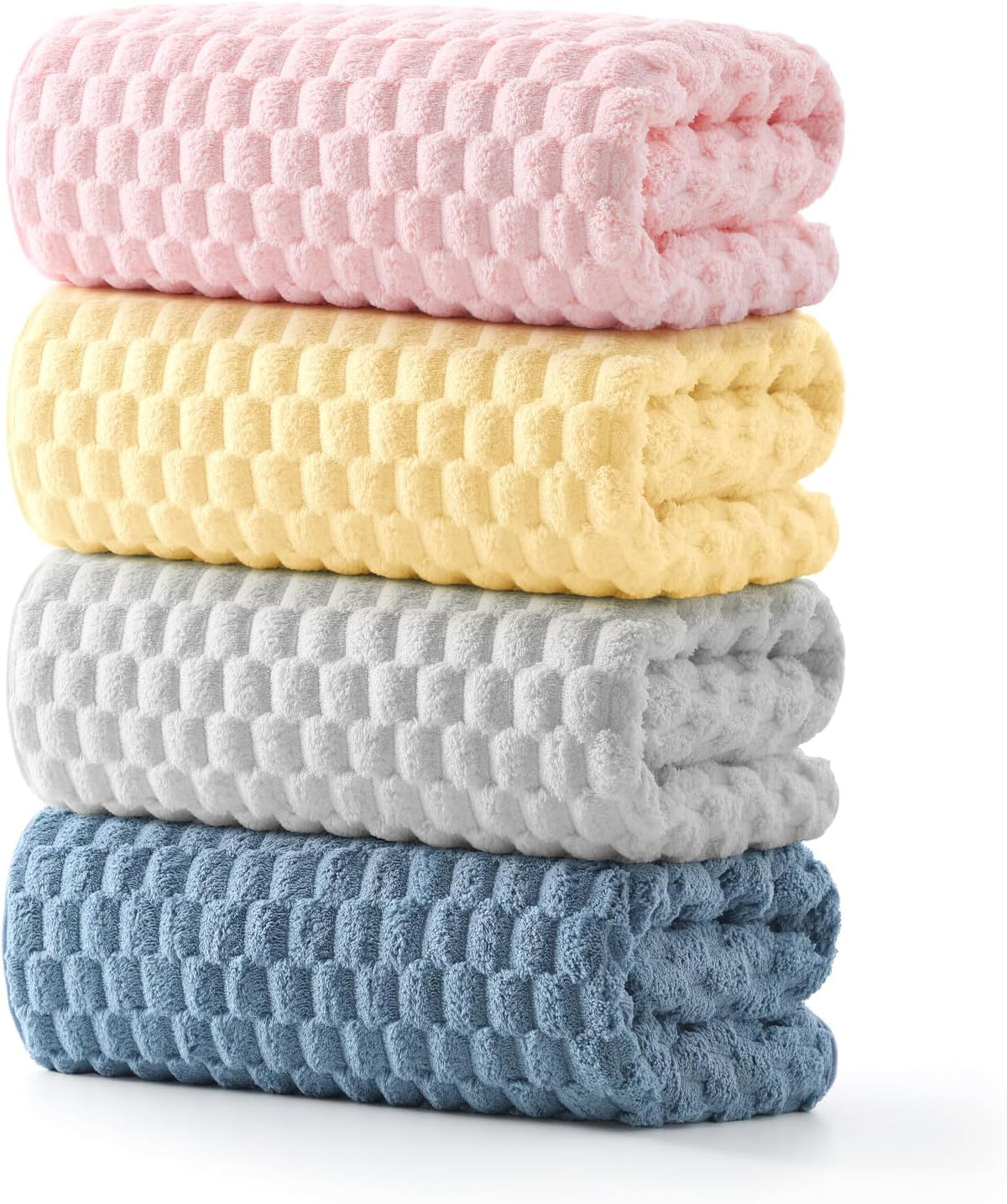 REDKISS 4 Pack Microfiber Bath Towels - Extra Large, Super Absorbent, Quick Dry Waffle Towels Set for Bathroom, Spa, Gym, and Travel - Luxury, Plush, 4 Multicolor
