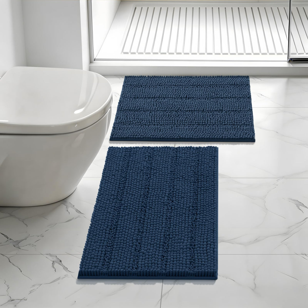 Bcoimo Small Bath Rug Mat,24x17 Chenille Non Slip Black Bathroom Floor Mats