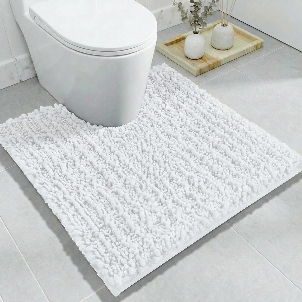 Disolla Navy Blue Bathroom Rug 20x32 Inch - Luxury Chenille Bath Mat, Thick Shaggy Plush Absorbent Rug, Non-Slip Machine Washable Mats for Bathroom Floor & Decor